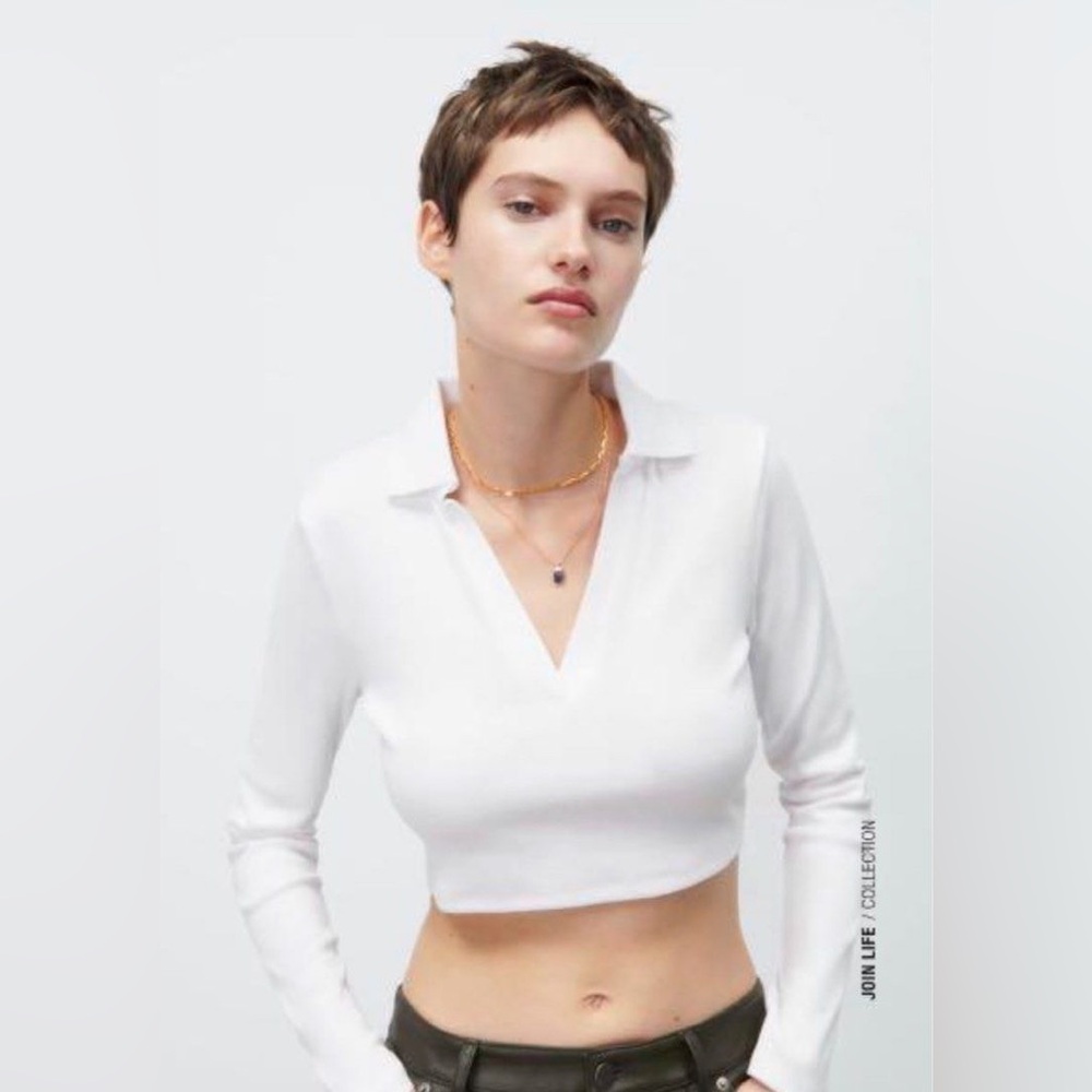 Women's White Long Sleeve Crop Top